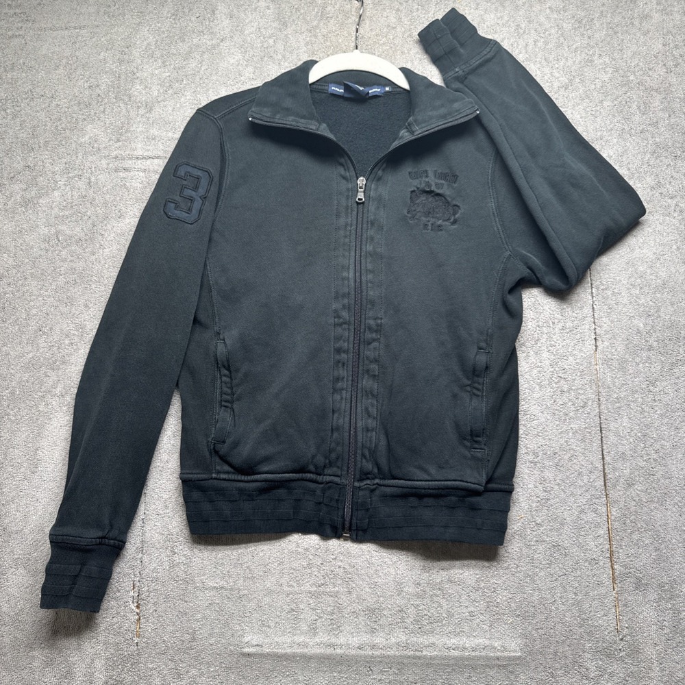 Ralph Lauren Black Zip Sweatshirt Women's M Y2K Preppy Cropped Pullover